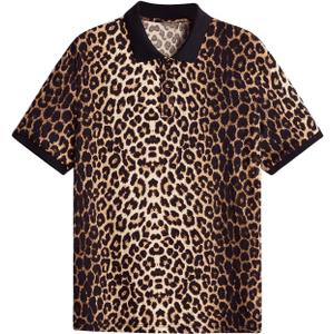 SweatyRocks Men's Leopard Print Polos Shirts Vintage Short Sleeve Golf Shirt (Large, Multicolor)