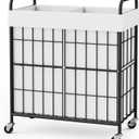 2 Section Laundry Hamper with Wheels and Brake, 100L Laundry Sorter Cart with 2 Removable Liner Bags, Metal Handle, Rolling Laundry Basket for Bedroom Laundry Room