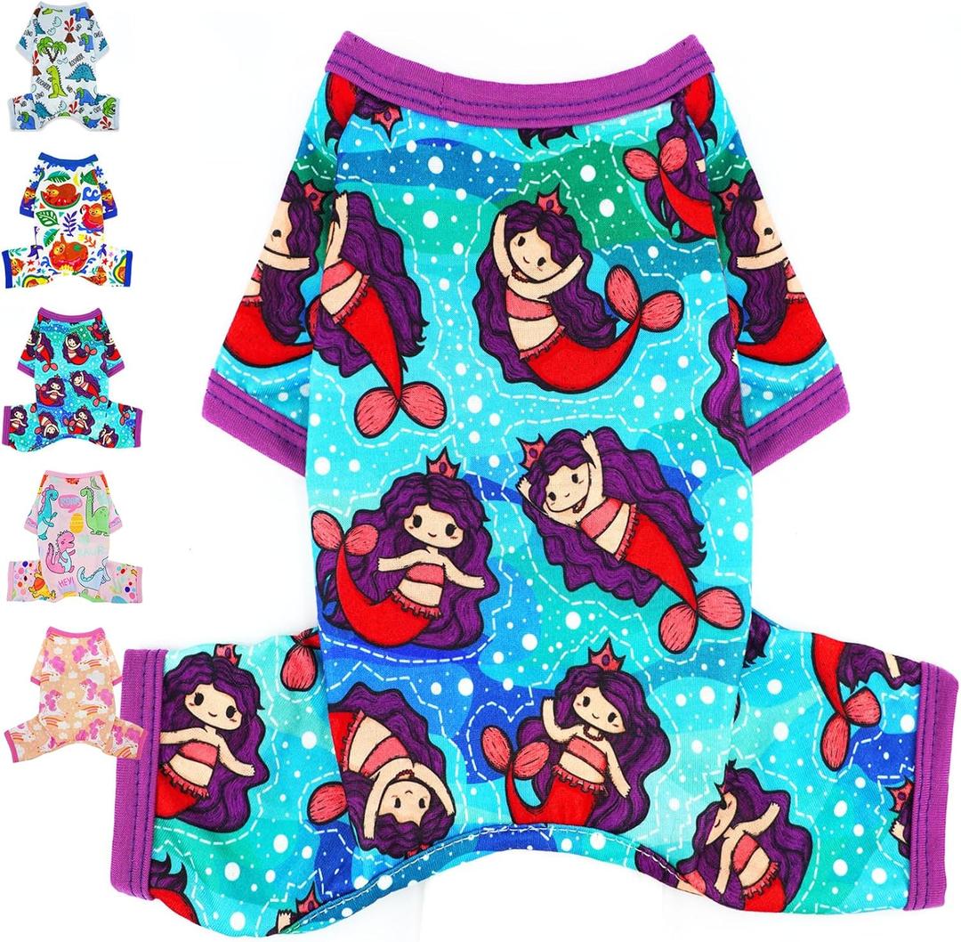 Dog Clothes for Small Dogs Girl BoyDog Pajamas Spring Summer Cute Soft Puppy Pjs Clothes Doggie Onesies Cat Pet Jammies Outfit (X-Small) (Purple Memaid)