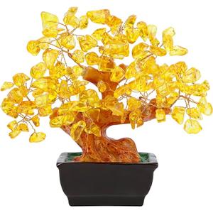 NUKAYAI Citrine Crystal Yellow Money Tree for Office Home Room Desk Decor Positive Energy Meditation Feng Shui Crystals Healing Stones Bonsai Trees Luck and Wealth Birthday Gifts for Women