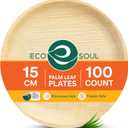 ECO SOUL Palm Leaf Like Bamboo Plates, 6 Inch Round, 100 Pack Bulk Disposable Appetizer & Dessert Tableware, Compostable Biodegradable Natural Wooden Small Party Plates for Wedding, Catering, Events
