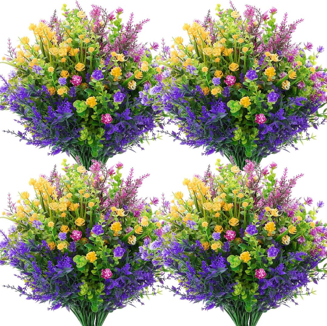 12 Pcs Artificial Flowers for Outdoors Decorations, Plastic Fake Flowers Colorful Faux Flowers Realistic UV Resistant for Garden Patio Porch Window Box Home Outdoor Decor (12, 6 Styles Mixed Flowers)