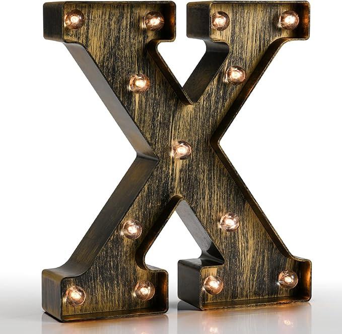 Pooqla Vintage Light Up Marquee Letters with Lights – Illuminated Industrial Style Lighted Alphabet Letter Signs  Coffee Bar Apartment Bedroom Wall Home Initials Decor  X