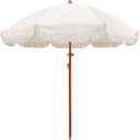 Jihfmo 7.3ft Boho Beach Umbrella with Integrated Sand Anchor & Reinforced 8mm Ribs Heavy Duty Windproof Fringe Patio Umbrella, UPF 50+ Sun Shade with Tilt Mechanism & Carry Bag for Outdoor, Garden, Seaside (Cream/White)