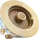 3 in 1 Kitchen Sink Stopper, Pop Up Kitchen Sink Drain Strainer, with an Extra Basket Strainer, Kitchen Sink Drain Stopper for US Standard 3-1/2 Inch, Brass Material Electroplate Gold