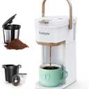 Tastyle Single Serve One Cup Coffee Maker, for K Cups and Grounds, Mini Coffee Maker with Portable Handle, 6 to 12 Oz Brew Size, for Travel, Camping, Office, RV and Dorm, 120V, White and Brown