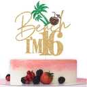 Beach I'm 16 Cake Topper, Summer 16th Birthday Anniversary Decorations, Happy 16th Birthday Cake Topper, Summer Hawaiian Tropical Beach Birthday Party Decorations Glitter