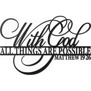 Vivegate With God All Things Are Possible Sign Metal Wall Decor, 18"X12" Inch Religious Scripture Black Christian Bible Verses Everthing Is Possible with God Bibical Wall Hanging Decoration