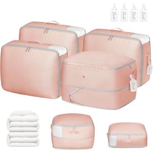 DIMJ Comforter Storage Bag 4 Pack - Blanket Storage Organizer Compression Bags, Large Capacity Ultra Space Saving Self Compression Organize for Bedding, Pillow, Duvet, Sheet Storage with Zipper Window (Pink)
