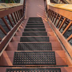 Ottomanson Outdoor Rubber Stair Treads Circles Heavy-Duty Non Slip Stair Mats Strong Grip for Concrete, Brick & Textured Steps Extra Securing on Wooden & RV Steps, Pack of 5