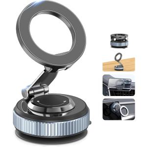 Vacuum Magnetic Car Phone Holder Stand,360 Adjustable Car Phone Mount for Magsafe with Suction Cup & Swivel Lock,Foldable Phone Holders for Your Car,Cell Phone Car Mount for iPhone & Android
