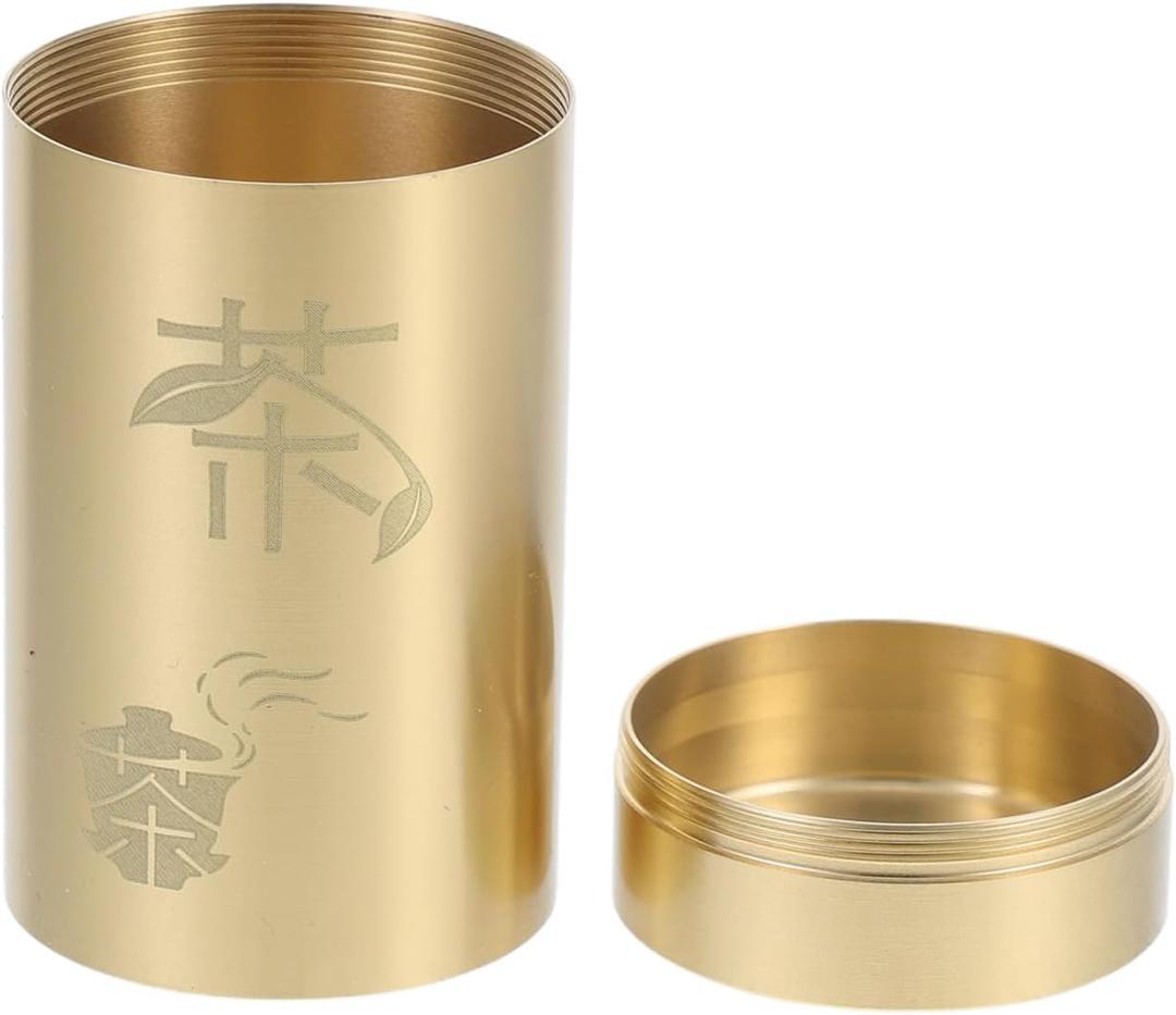 Cabilock Brass Tea Tin Canister with Airtight Lid 3.14 X 1.77 Inches Small Loose Leaf Tea Storage Container for Kitchen and Home Decor