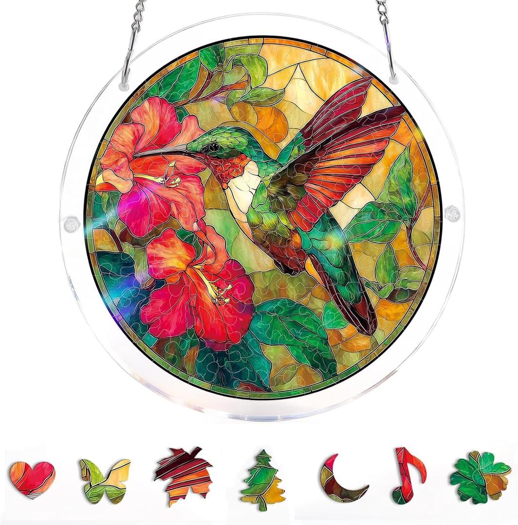 2 x Acrylic Suncatcher Window Hanging 7.4 Inch, Double-Sided Light Catcher Ornament for Window Home Garden Decor, Colorful Acrylic Hanging Decoration Gift (Hummingbird)
