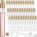 50 Pcs 10 ml Perfume Bottles - Refillable Glass Mini Spray Bottles, Portable Travel Sample Containers, Fine Mist Atomizers with Caps, Includes 2 Funnels and 2 Dispensers, Ideal for Liquids, Gold