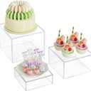 MaxGear 3 Pcs Acrylic Buffet Risers, Food Display Stand for Buffet Table, Dessert Cube Boxes with Hollow Bottoms for Party Food Display, Catering, 6"x7"x8", Clear (Medium)