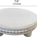Farmhouse Beaded Wood Pedestal Tray Decor, 7.6 Round Vintage Display Stand, Decorative Accent Display Riser for Kitchen, Bathroom Small Items (White)