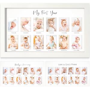 My First Year Photo Frame,12 Months Baby Picture Frame for Newborn Girl,Boy-Baby Shower Gifts Keepsakes,Monthly Baby's One Year Birthday Milestone,1st Nursery Photo Collage Display Board(Alpine White)