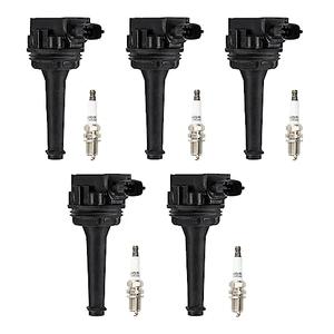 Ignition Coil Pack + Iridium Spark Plugs for Volvo C70 1999-2005, S60 2001-2009, S70 1999-2000, S80 1999-2006, V70 1999-2007, XC70 2003-2007, XC90 2003-2006, C1258 5C1320 E371 UF341, 5 Sets