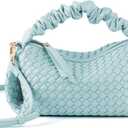 Women's Small Vegan Leather Tote Bag - Compact Woven Shoulder Purse for Daily Use, Retro Handmade Mini Bag (Z03-baby Blue)