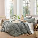 MooMee Gingham Duvet Cover Set 100% Washed Cotton Linen Like Textured Breathable Durable Soft Comfy Modern Checkered Design (Mini Gingham Forest Green, Full 80"x90")
