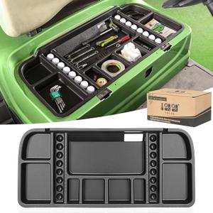 10L0L Golf Cart Under Seat Storage Tray Fits EZGO TXT, RXV, Club Car DS, Club Car Precedent, Yamaha G29, Electric Vehicle with Original Trojan Battery Underseat Organizer Container Holder Plate (Black)