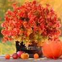 Artificial Fall Flowers for Outdoors Fall Fake Plants,12 Bundles Artificial Fall Flowers, Faux UV Resistant Silk Pansies Fall Flowers for Outsid, Faux Flowers for Outdoor Planters,(Orange/Red)