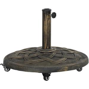Outsunny Round Patio Umbrella Base with Wheels, 44 lbs Resin Umbrella Stand Base, Heavy Duty Patio Umbrella Holder for 1.3"/1.5"/1.9" Umbrella Poles for Outdoor, Lawn, Poolside, Bronze