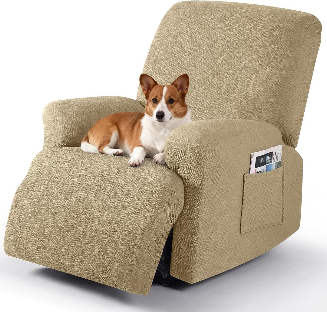 Timeles Recliner Covers Recliner Chair Covers Reclining Couch Covers Sofa Slipcovers Stretch Soft Washable (Single-Seater, Khaki)