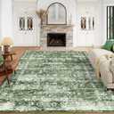 9x12 Green Washable Area Rugs for Living Room, Neutral Boho Carpet