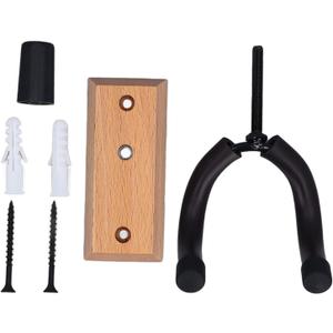 Pongnas Guitar Wall Hanger, Easy Installation Wood Steel Rubber Instrument Hook Holder Space Saving Pretty Design Wide Compatibility for Studio (Trapezoidal Beech Wood Color)