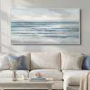 Large Framed Coastal Abstract Landscape Wall Art for Living Room, Horizontal Beach Wave Scenic Canvas Artwork for Walls, Ocean Seascape Picture Print for Dining Room Bedroom Office Wall Decor, 60x30 in, 56.7"L x 28.3"W