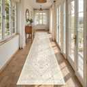 Hallway Runner Rug 2x12, Extra Long Washable Runner Rugs with Rubber Backing, Non Slip Runner, Vintage Rug Runners for Kitchen Laundry Room Entryway (Cream/Beige,2'x12')