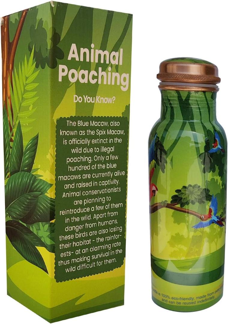 EcoBottles  100% Pure Copper Water Bottles | Easy-To-Use and Carry, Fancy Prints | Non-Insulated Bottles with Health Benefits and Emphasizing on Social Causes (Green)