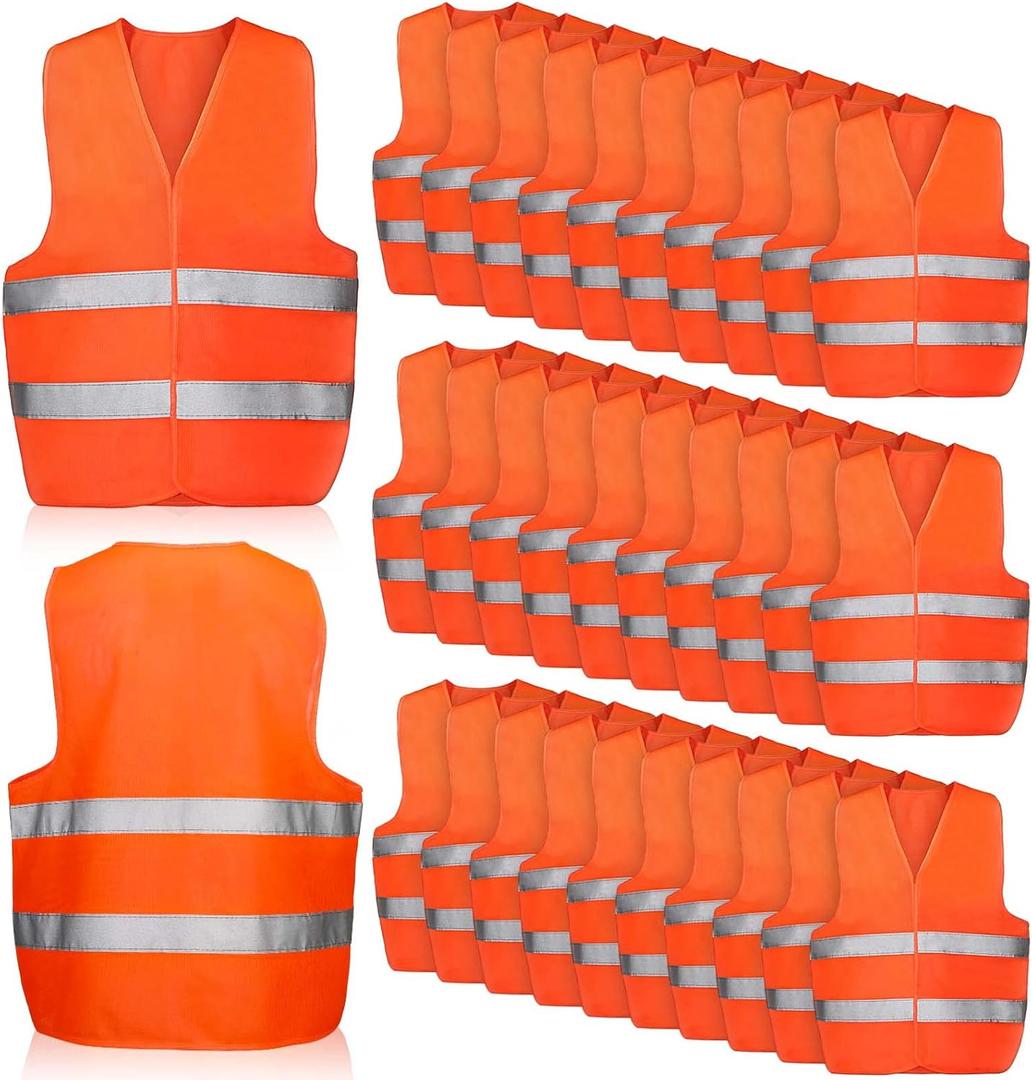 Tarpop 60 Packs Safety Vests Pack High Visibility Construction Vests Reflective Working with 2 Reflective Strips (Orange)