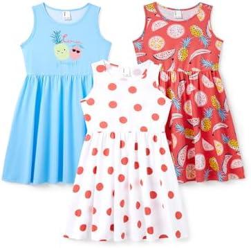 PATPAT Multipack Toddler Girls' Sleeveless Dresses - Breathable Quick-Dry Fabric, Fruit Prints, Perfect for Casual & Outdoor, Size 6-7Y