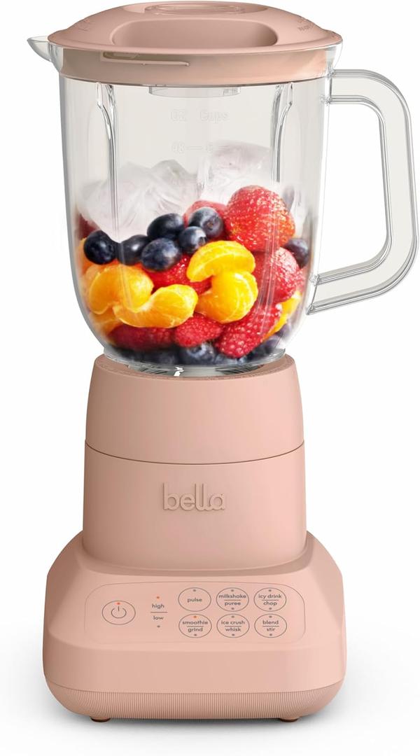 bella 10 Speed Countertop Blender, Juicer & Smoothie Maker, Fits-anywhere Kitchenware, Slim Flip & Store Design, Dishwasher Safe 48oz Capacity Pitcher & Lid, Stainless Steel Blade, 450 Watt, Blossom