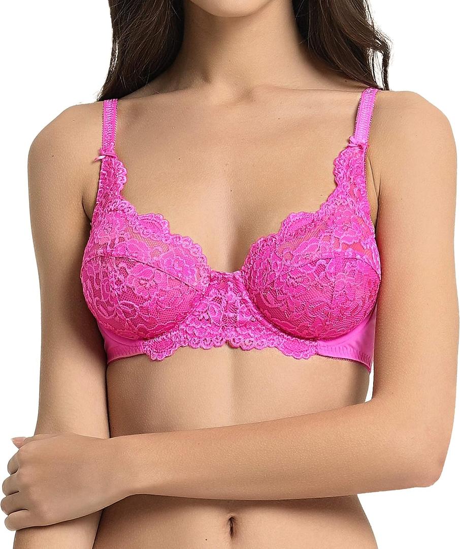 Women's Lace Underwire Unlined Full Coverage Bra - Microfiber, 36C