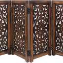 Croft&Cane Wooden Foldable Pet Dog Safety Gate – 4 Panel Freestanding Indoor Pet Fence - 13 inches W x 25 inches H – Hand-Carved Solid Wood & MDF – Fully Assembled - Dark Walnut