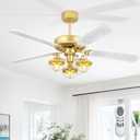 YOUKAIN Farmhouse Wooden Ceiling Fans, 52 Inch Industrial Ceiling Fan with 3 Lights and Remote Control, 5-Reversible Blades Indoor/Outdoor, Gold/Wood Finish, 52-YJ631-GD