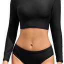 Cromi Long Sleeve Swimsuit for Women Two Piece Rash Guard Bikini Set with Crop Top and Mid Rise Bikini Bottoms (Black, M)