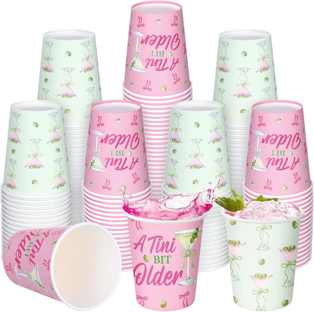 Jingmore 100 Pack a Tini Bit Older Martini Birthday Party Cups Bulk 9 oz Martini Disposable Paper Cups for Holiday Bar Birthday Party Decorations Supplies