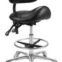 Saddle Stool Chair with Backrest and Footrest- Ergonomic Rolling Saddle Stools Hydraulic Swivel Adjustable Stool Esthetician Chair for Massage Beauty Salon Tattoo Dentist Clinic Home Office (Black)
