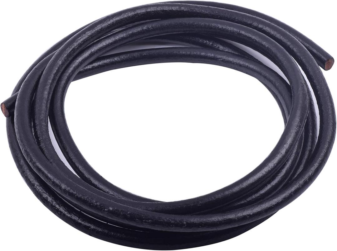 KONMAY 8.0mm Round Real Leather Cord, 2 Meters Black Leather String Cord for Jewelry Making, Necklaces, Bracelets and Crafting