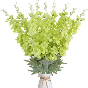 16Pcs Green Delphinium Artificial Flowers Larkspur 33.5'' Long Stem Fake Silk Green Flowers for Tall Vases for Home Wedding Party Table Centerpiece Floral Arrangement (Light Green)