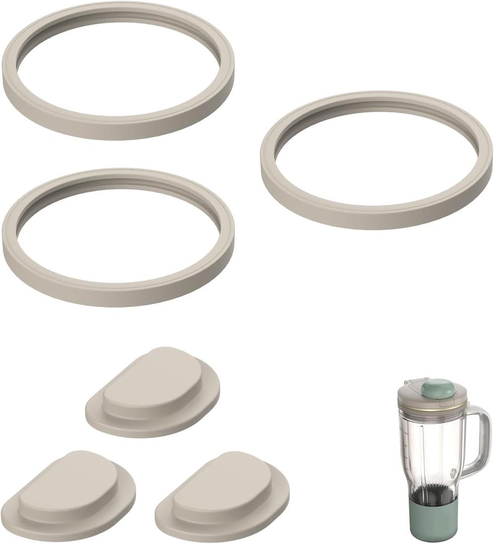 2 x 6 Pack Replacement Silicone Seal & Stopper Set Compatible with Ninja BlendBOSS Blender Tumbler 26OZ, 3 Leak-Proof Gaskets & 3 Spill-Proof Lid Stoppers, Food-Grade BPA-Free O-Ring Parts (Light Gray), (Mix Colors)