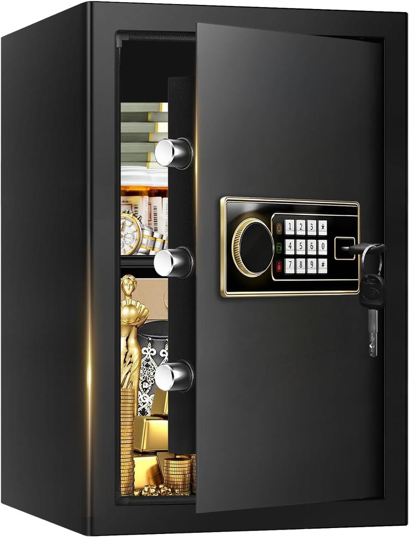 3.4 Cuft Large Fireproof Safe Box for Home, Digital Security Safe Fireproof and Waterproof with Programmable Keypad and Key Lock, Home Fire Safe for Document Money Valuables