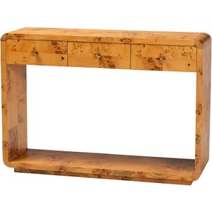 bali & pari Netra Real Burl Wood Console Table, 3-Drawer, Orange Mappa