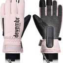 Ski Gloves with Wrist Guards and Undercuff Design, Snowboarding Gloves Touchscreen (Small, Pink)