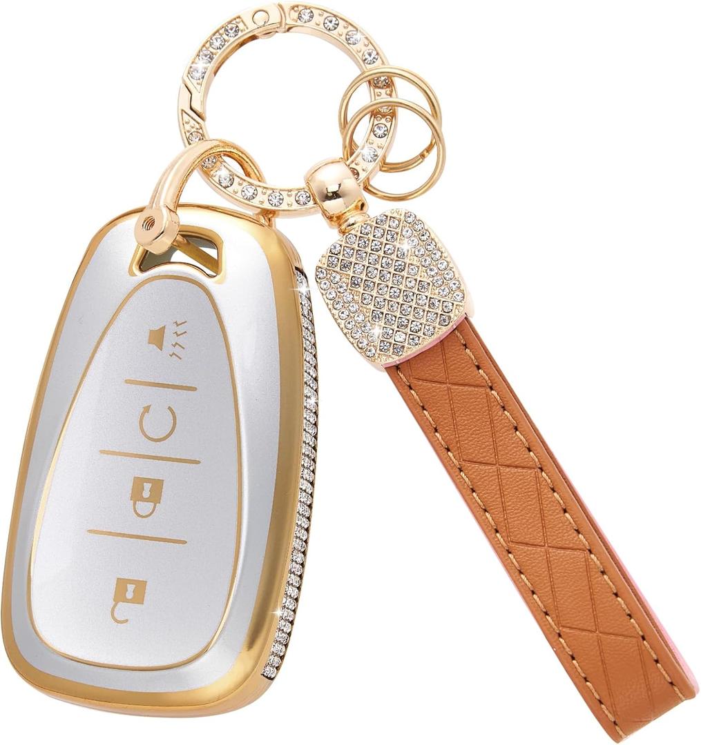 Rislobx Key Fob Cover Fit for Chevy Key, Car Key Case Protector with Diamond Edge for Volt Bolt Spark Equinox Traverse Trax (Diamond G-Silver)
