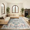 5x7 Area Rug for Living Room Non Slip Low Pile,Washable Vintage Persian 5x7 Area Rugs in Teal Blue for Bedroom Indoor